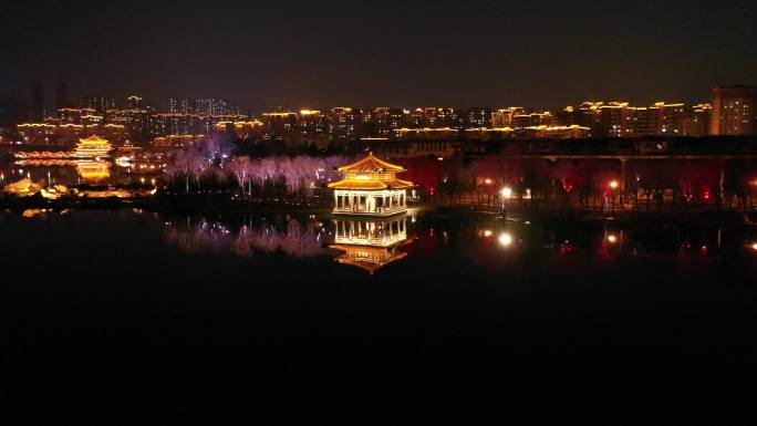 西安曲江南湖夜景航拍