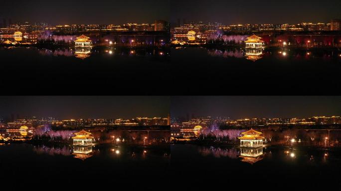 西安曲江南湖夜景航拍