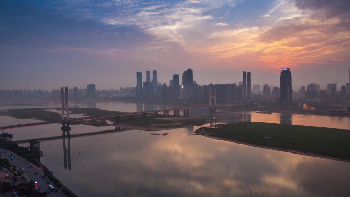 江西省南昌市赣江与红谷滩新区夕阳延时摄影