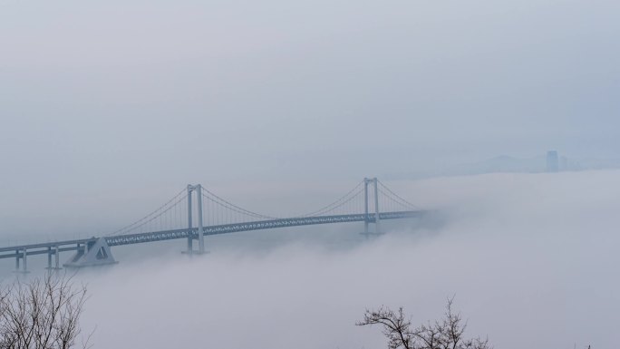 清晨的大连跨海大桥平流雾，绝美