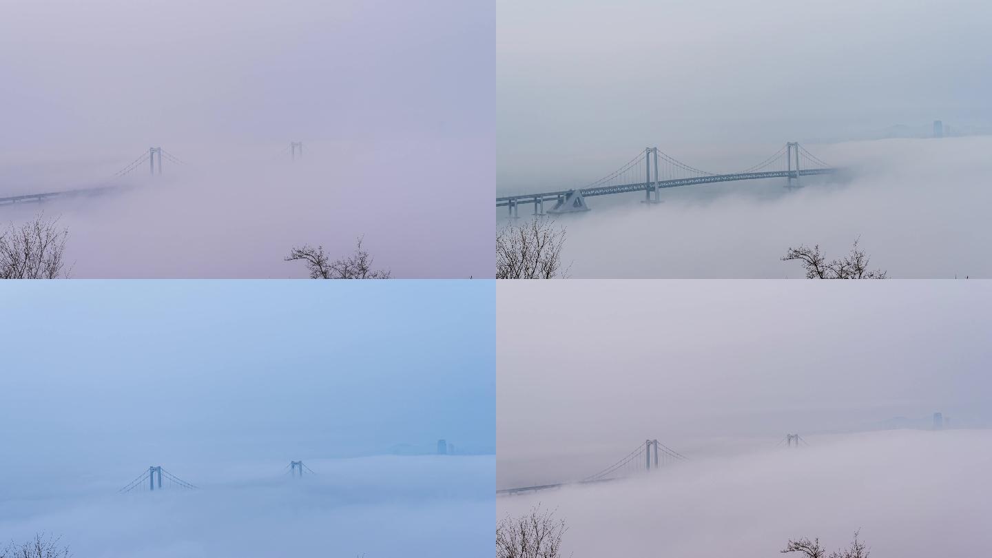 清晨的大连跨海大桥平流雾，绝美