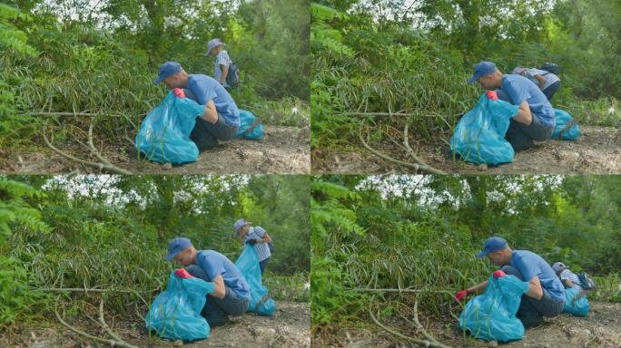 志愿者清理大自然中的垃圾