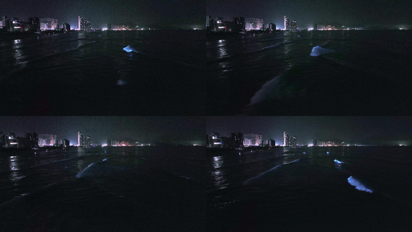 4K航拍广东惠州双月湾荧光海蓝眼泪夜景