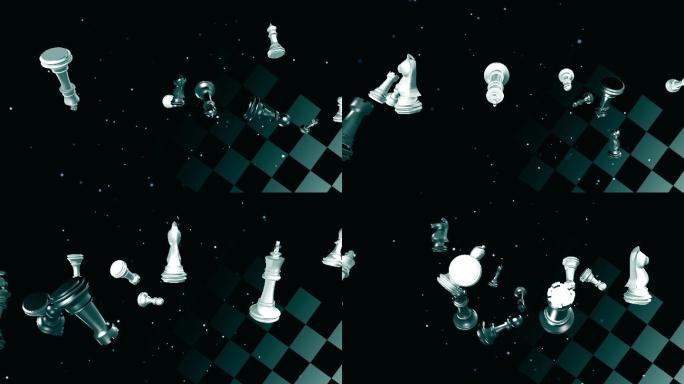 棋子飞过棋盘旗特效动画合成元素三维