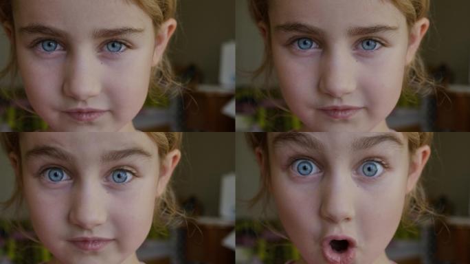 很惊讶的小女孩外国人蓝眼睛惊恐