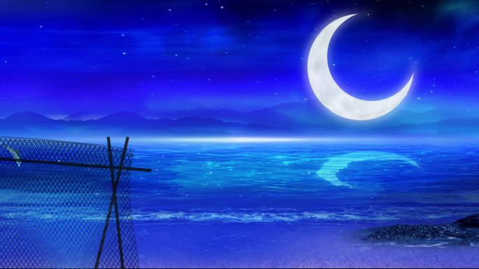 唯美 沙滩 海边 月亮 夜晚