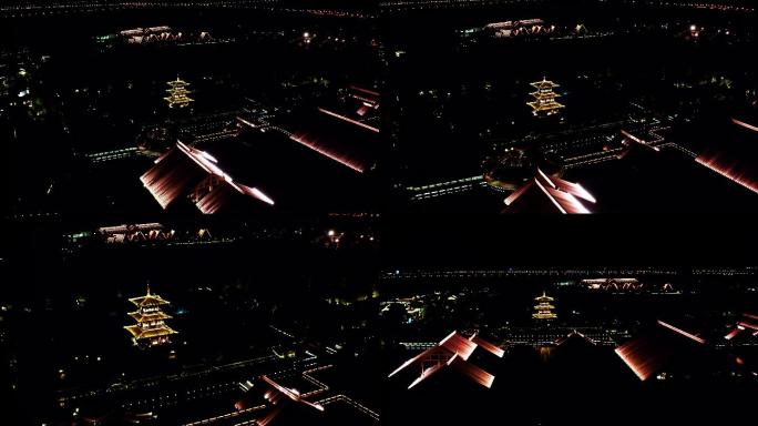 航拍夜景上海松江区广富林