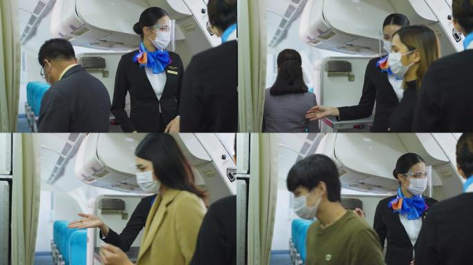 亚洲空乘人员戴着口罩迎接