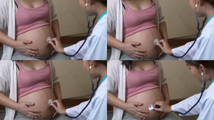 医生检查孕妇腹部孕检产检特写镜头大肚子