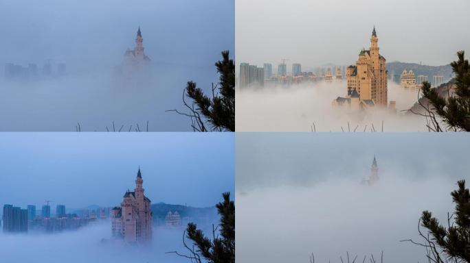 大连星海一方城堡酒店，清晨的平流雾