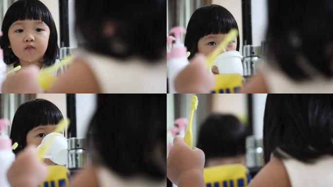 刷牙的小女孩口腔护理刷牙牙刷小孩