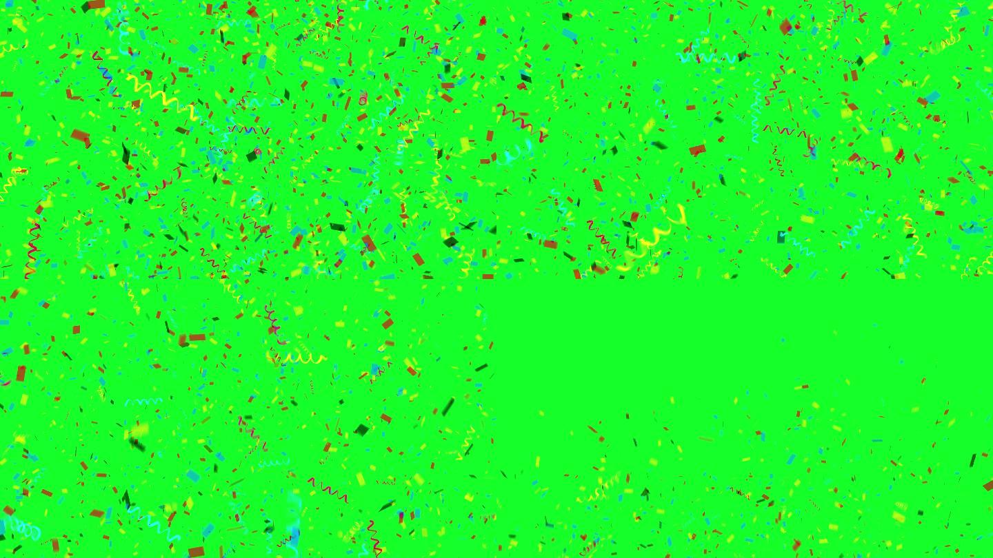 绿色屏幕上五彩纸屑线爆炸