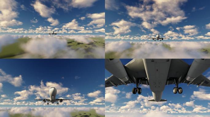 4K天空云行走飞机飞过天空