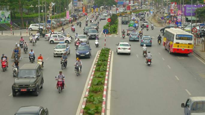 越南河内堵车流量上下班高峰期马路延时城市