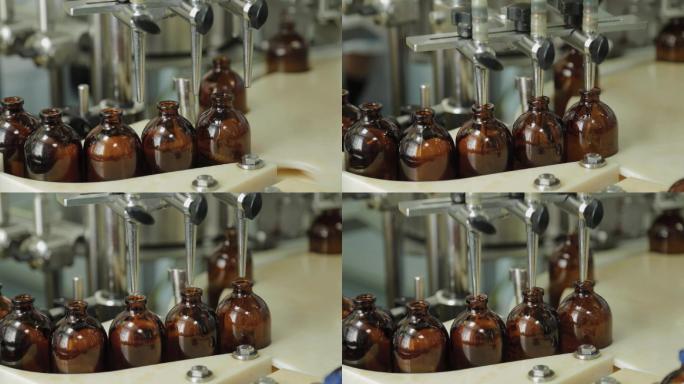 装药的棕色药瓶流水线全自动化机械制造