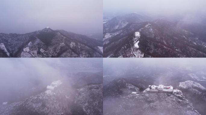 【4K】山顶寺庙雪景航拍/4k雪景穿云