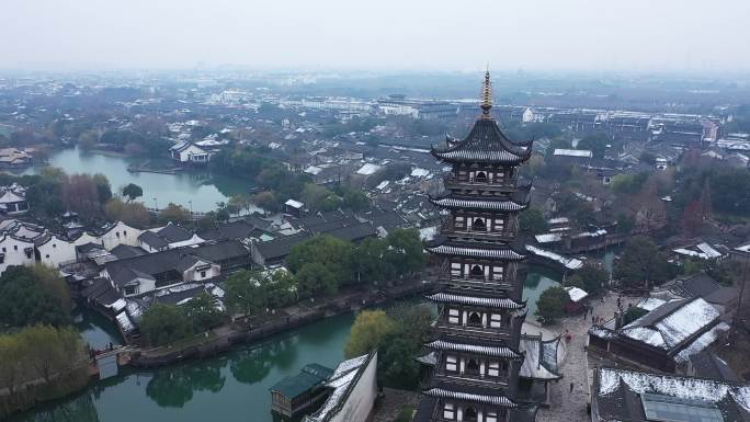 浙江嘉兴乌镇冬季雪景风光