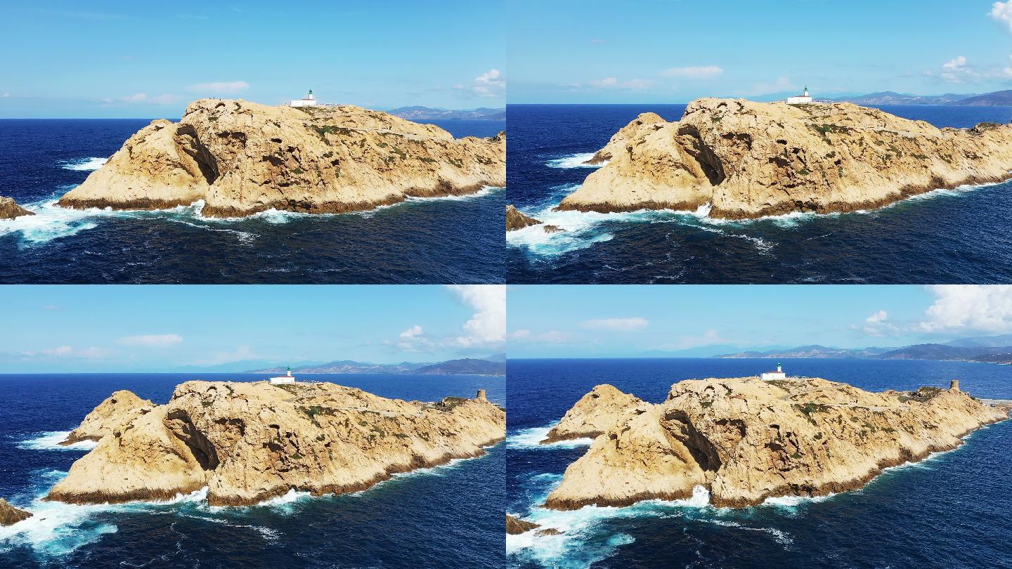 岩石半岛上的灯塔航拍小岛海洋风景风光美景