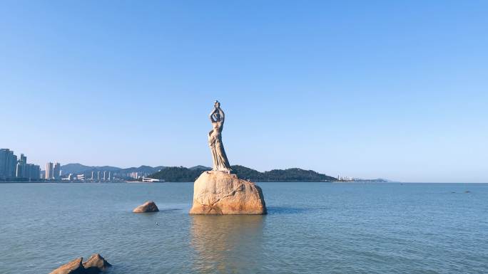 珠海渔女雕像4K实拍