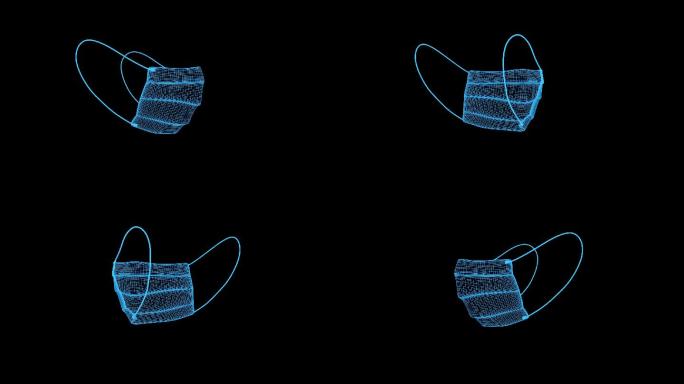 蓝色线框全息科技口罩动画带通道