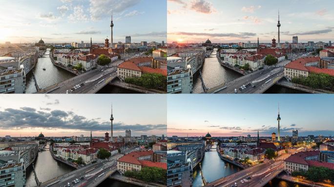 德国柏林延时摄影繁华建筑群大气全景空镜