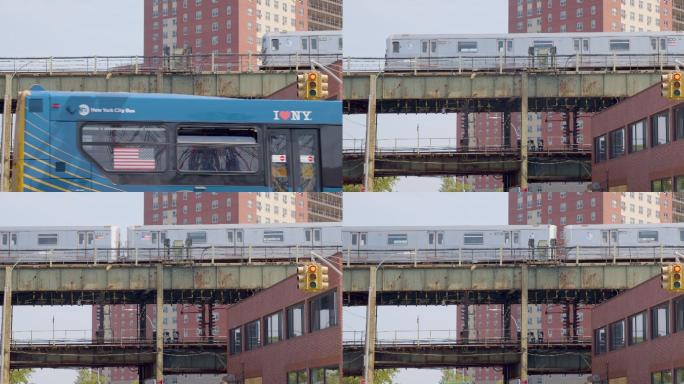 在纽约市，公共汽车和地铁同时经过