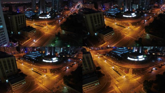 夜间空旷街道鸟瞰图