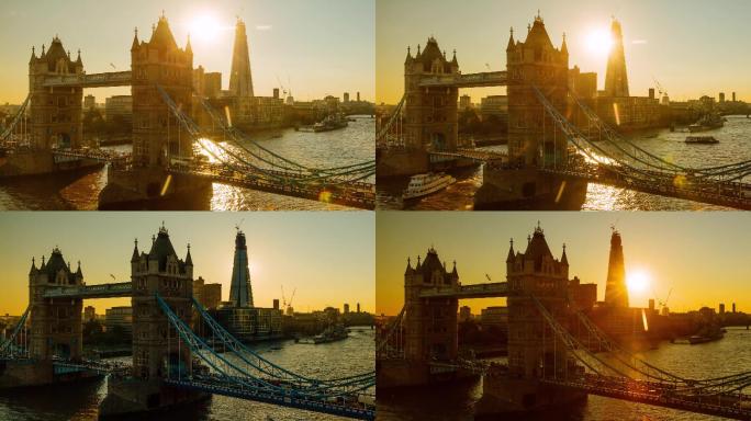 伦敦塔桥时间流逝城市建筑快速发展航拍延时