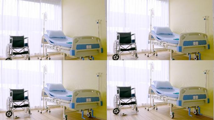 病房里的空床和轮椅