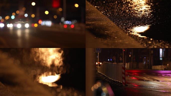 车流雨夜路口4K空镜