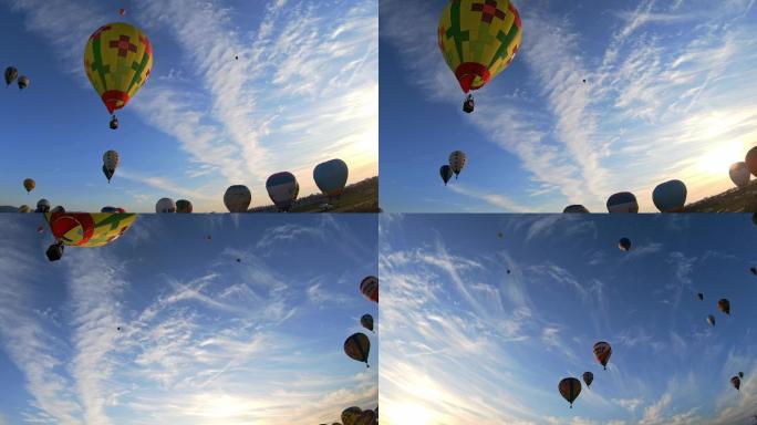 热气球在蓝天上飞翔