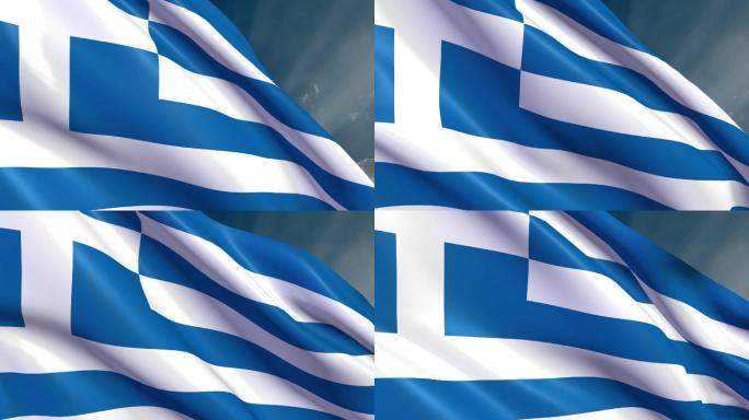 希腊国旗3D动画飘扬旗子蓝白