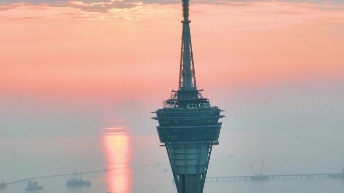 澳门塔夕阳航拍日落