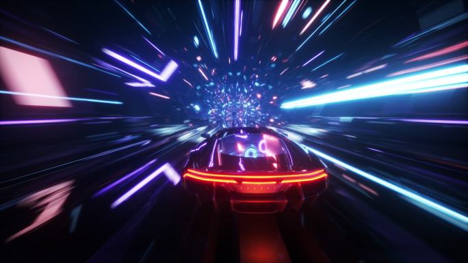 竞速3D电子游戏。霓虹隧道