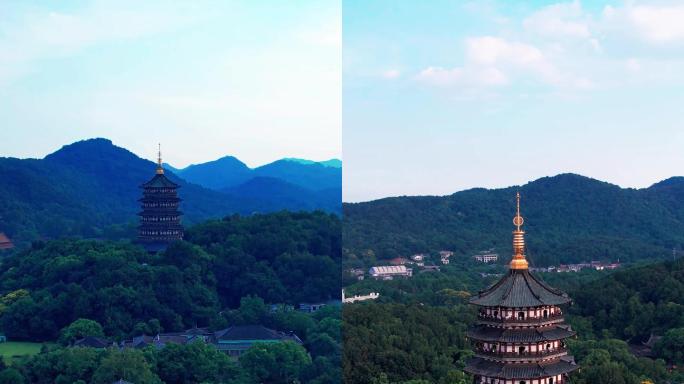 雷峰塔竖屏航拍西湖风景区