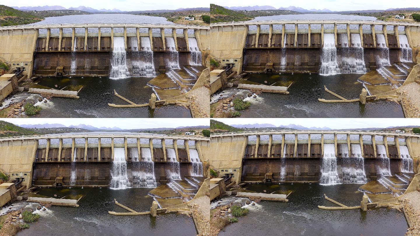 大坝的无人机镜头航拍水电站