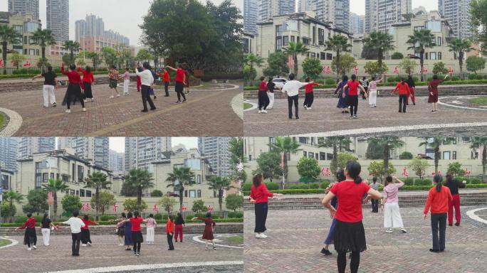公园锻炼身体人群 跳广场舞