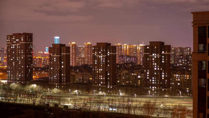 城市建筑楼群天际线灯光夜景延时摄影