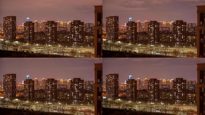 城市建筑楼群天际线灯光夜景延时摄影