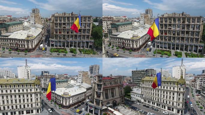 布加勒斯特中心城市建筑快速发展航拍延时国