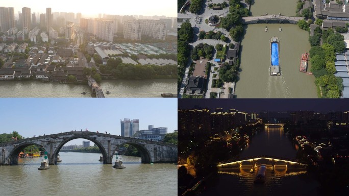 4k 杭州拱宸桥航拍 运河航拍 水乡夜景