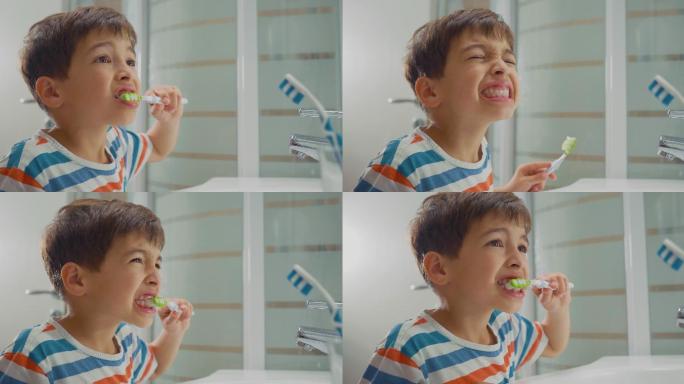 刷牙的小男孩刷牙齿小男孩刷牙清洁牙齿