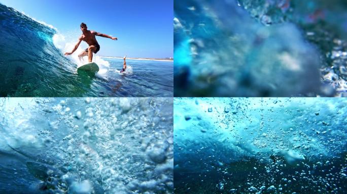 冲浪者在海上冲浪海底海水清凉气泡水花液体