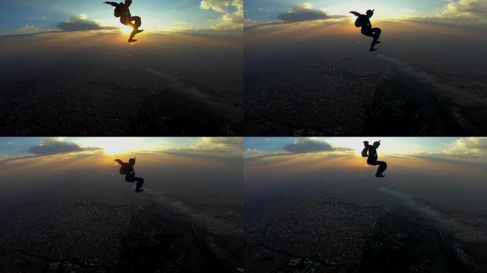 在日落时的跳伞者运动员实拍视频素材男子