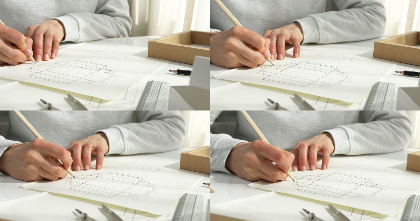 设计师绘制蓝图工程师图纸产品