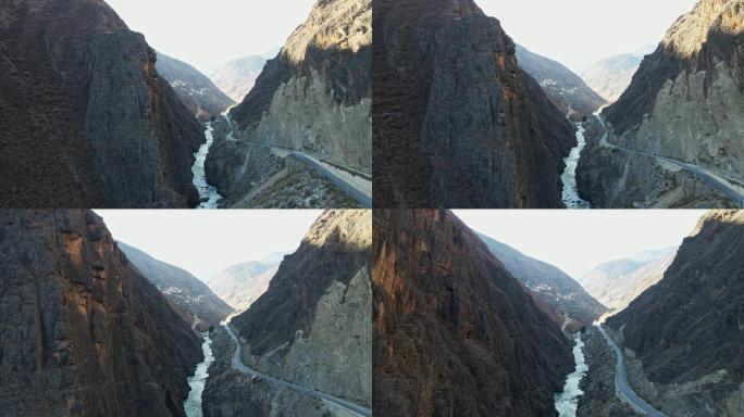 川藏线峡谷航拍素材