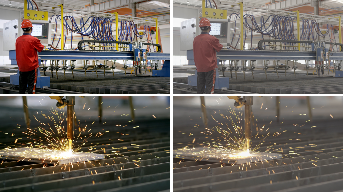 工厂自动化焊接工人机械化机械臂火花流水线