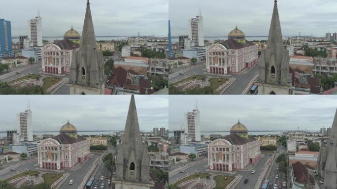 巴西歌剧院玛瑙斯大剧院地标风光航拍街道