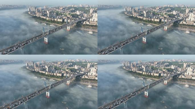 泸州航拍平流雾国窖长江大桥