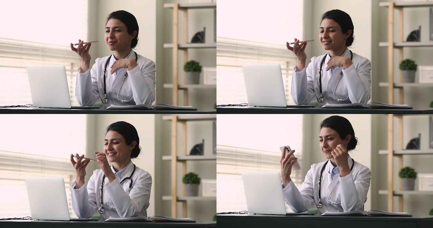 印度女医生办公室视频通话语音聊天